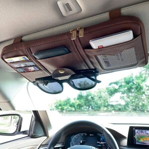 Memkey - Car Sun Visor Fabric pu Leather Car Organizer cd/dvd Organizer Bank Cards Sunglasses Hanging for Sun Visor Storage Bag Multi-Purpose Brown