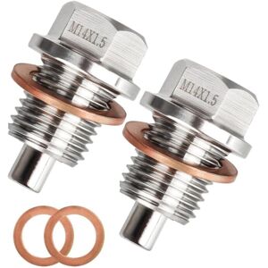 TLILY Magnetic Oil Drain Plug M14 X 1.5MM 2 PCS, Stainless Steel Engine Plugs with Pcs Copper Gasket Anti Leakage