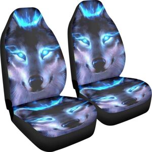 CSPARKV Pack Neon Blue Wolf Car Seat Covers for Women Men, Universal Wolf Print Interior Decor Accessories for Vehicle Front Seat, One Size