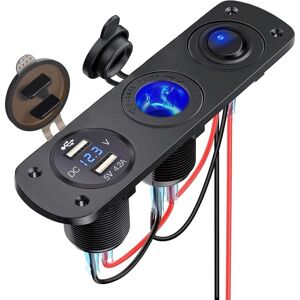 GOTRAYS Thlevel Dual usb Car Charger Socket Panel with 13V Cigarette Lighter Socket Splitter, led Voltmeter and Independent Switch