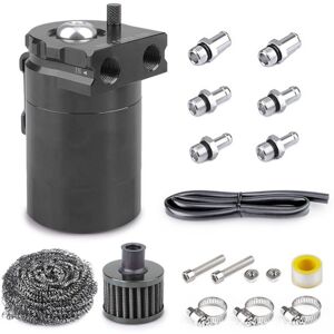 Tlily - Universal Thick Shell Baffled Oil Catch Can Coolant Fuel Catch Can Reservoir Kit with Breather-Black