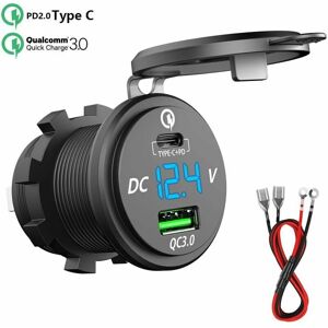 HOOPZI Usb c Car Fast Charger 12V/24V qc 3.0 64W Dual Socket Waterproof usb Charger with led Voltmeter for Car Aarine Motorcycle Boat Caravan