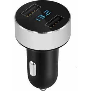 ZVD - Mini Car Charger - 2 usb Ports 3.0 a/v Fast Charging Meter Function led Battery Level Indicator - Universal Compatibility