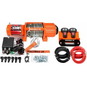 WINCHMAX 5,000lb (2,268kg) Original Orange 12v Winch. 15.5m x 5mm Dyneema Rope, 1/4 Inch Clevis Hook, Twin Remote Controls. WINCHMAX 5,000lb (2,268kg) Original Orange 12v Winch. 15.5m x 5mm Dyneema Rope, 1/4 Inch Clevis Hook, Twin Remote Controls.