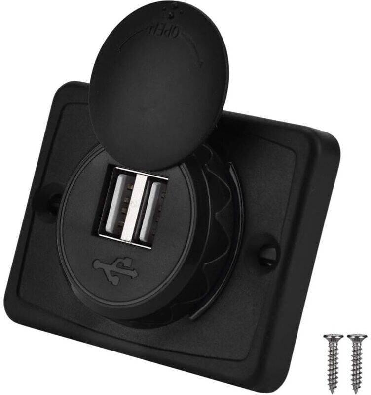 BEIJIYI 12V USB Panel Mount Socket Adapter Dual USB Port Socket Fixing Screws Waterproof Car Charger Socket DC 12V/24V Power Adapter 3.1A