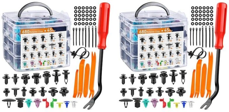 Tlily - 1450 Pcs Car Retainer Clips and Auto Fasteners Assortment - 23 Common Sizes Rivets - Fender Bumper with Cable Ties