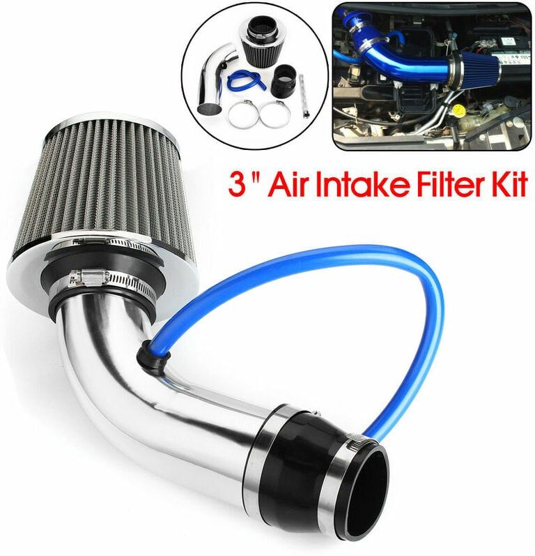 Dewdat - 3'' Universal Car Cold Air Intake Induction Hose Pipe Kit System + Filter Chrome
