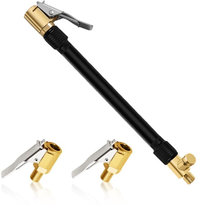 BEIJIYI 30cm Tire Inflator Hose with 2 Nozzles, Tire Inflator Extension Tube for Car, Compressor, Auto, Bicycle, Motorcycle, Pump Accessories