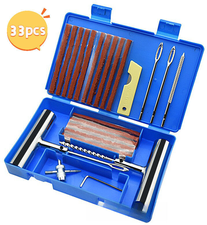 COOCHEER 33-piece set, tire repair kit, car puncture repair kit, puncture repair tools, suitable for car and motorcycle tires