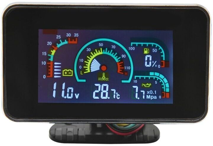 Tlily - 4 in 1 lcd 12V/24V Oil Pressure Voltmeter Volt Water Temperature Fuel Gauge with 10mm Sensor for Excavator Truck