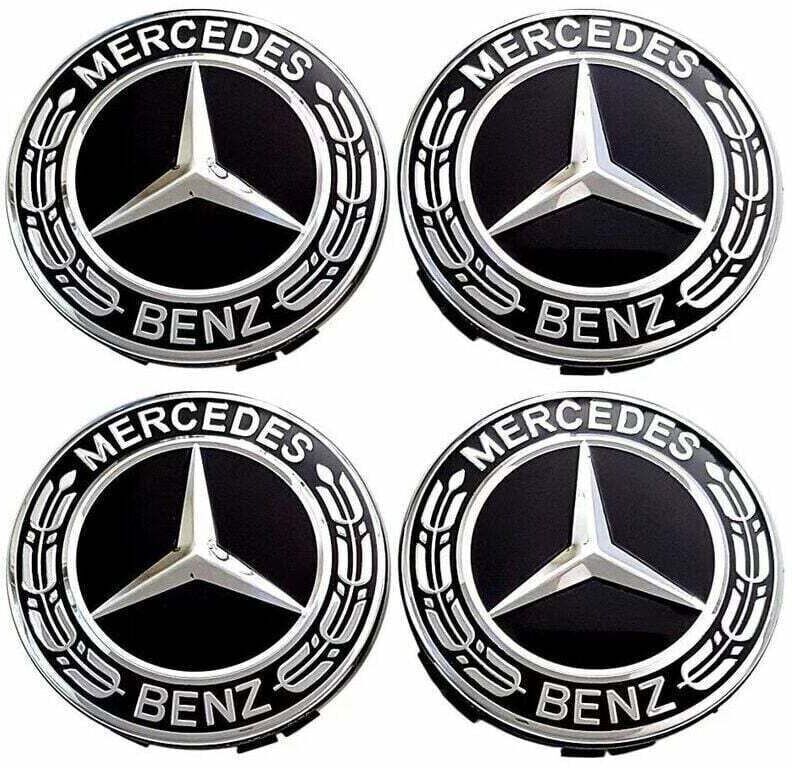 IKODM 4pcs Hub Caps - Compatible with Mercedes Benz - 75mm - Center Wheel Cover - ABS - Car Accessories