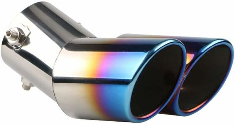 DEWDAT 63mm Universal Exhaust Pipe Ends Exhaust Muffler Tips Stainless Steel Car Muffler Tail Dual Outlet Bend Blue