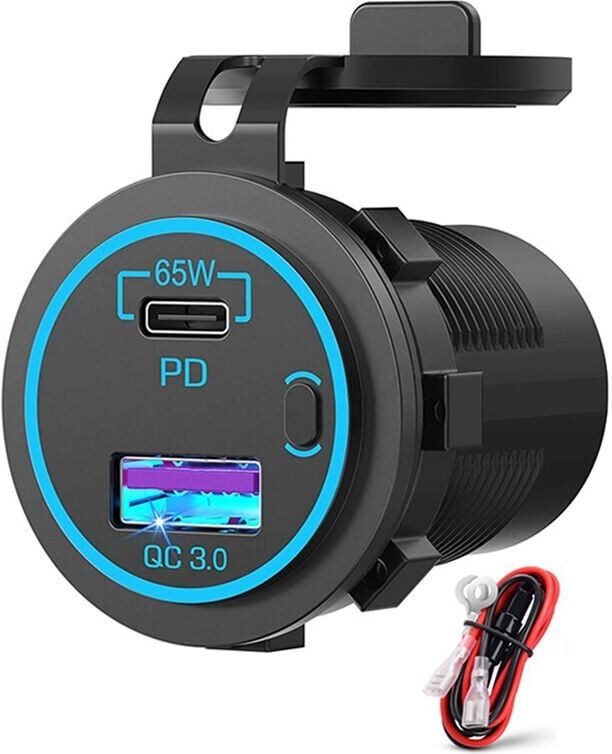 Tlily - 65W pd 12V usb Outlet for Laptop c Car Charger Socket Multi Port Waterproof Adapter Boat Truck