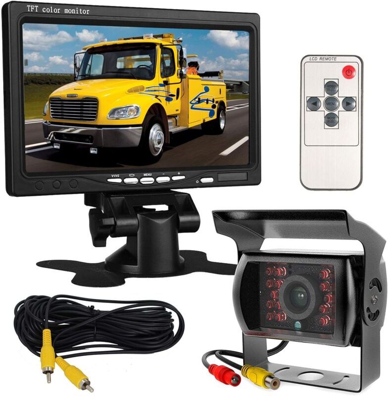 Ikodm - 7'' tft lcd hd Monitor 12V-24V Car Monitor + 18 led ir Waterproof Night Vision Rear View Backup Camera for Bus Truck Trailer with 10m Video