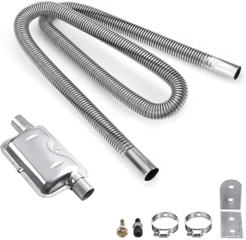 Parking Heater Silencer Kit, Stainless Steel Exhaust Muffler with Hose, Universal Air Diesel Heater Silencer for Automobile Power Generator - Alwaysh
