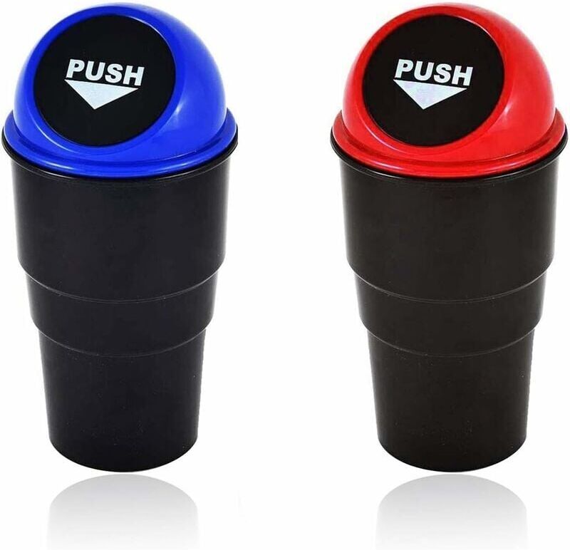 Auto Car Trash Can (2 Pcs),Universal Car Small Trash Can, Mini Plastic Trash Can Auto Vehicle Storage Trash Can (Red+Blue) - Alwaysh