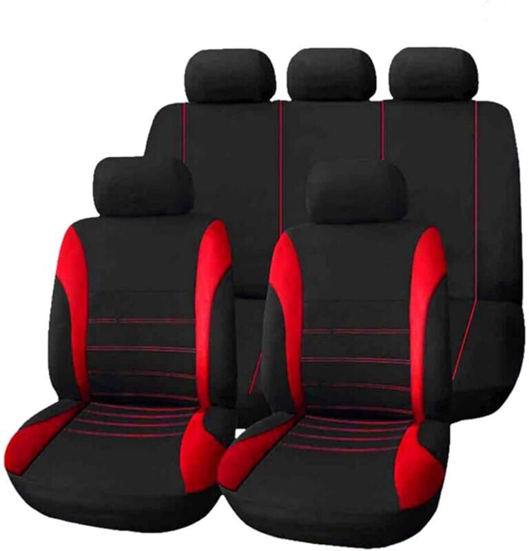 Héloise - Car Seat Covers, 9-Piece Front and Rear Seat Cover Set, Vehicle Protective Cushion, Car Headrest Cover, Red