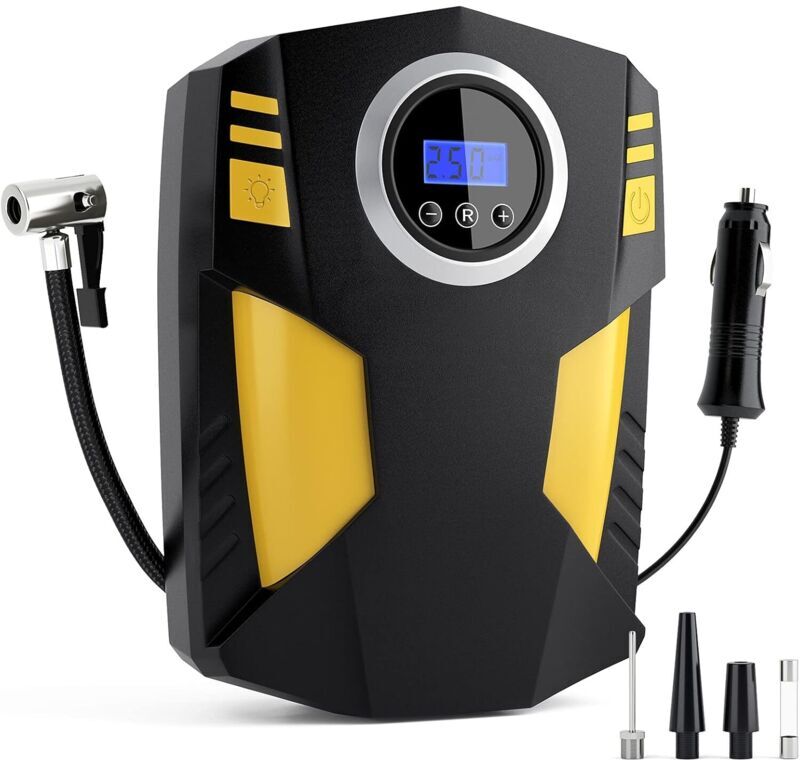 GOTRAYS Car Tire Inflator, 12V Portable Car Air Compressor, Autonomous Electric Tire Inflator with Cigarette Lighter Socket for