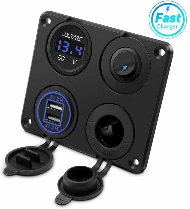 ALWAYSH Cigarette Lighter Socket, 4.2A Dual usb Ports, dc 12V Socket, Switch and led Display Waterproof Voltmeter Car Charger Power Outlet for 12V/24V Car