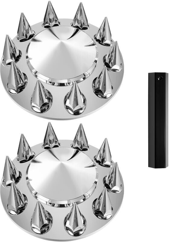 Mophorn - Complete Axle Cover Combo Kit for Semi Truck, Front Axle Wheel Covers with Spikes, abs Electroplate Rust-Resistant Lug Nut Covers,