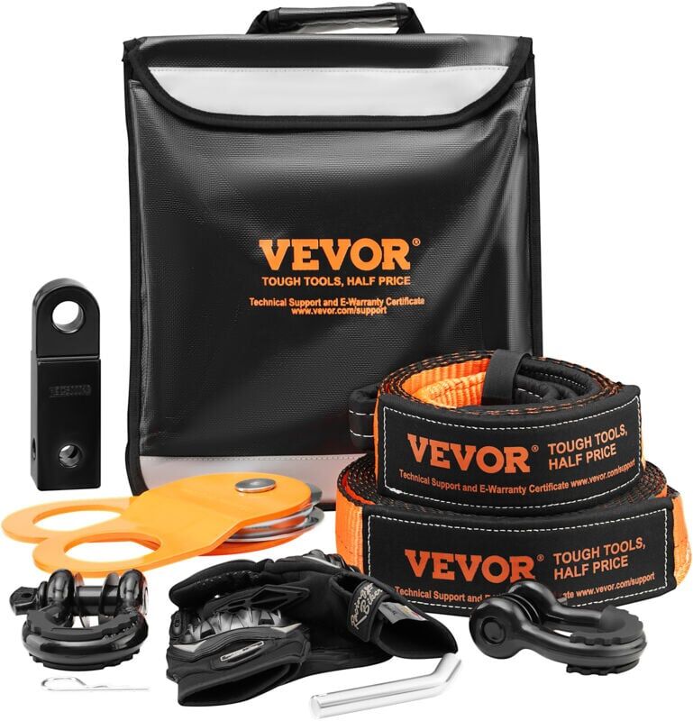 MOPHORN VEVOR Off-Road Recovery Kit, 3" x 30', Heavy Duty Winch Recovery Kit with 30000 lbs Tow Straps, 44092 lbs D-Ring Shackles, Shackle Receiver, Snatch