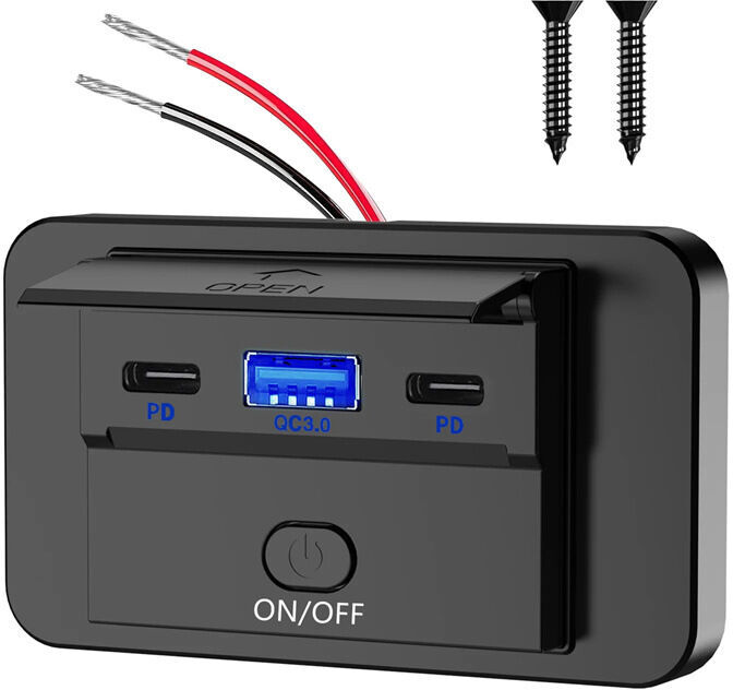 Sollbry - 12V usb Socket Surface Mount Lightweight Dual usb c 30W & QC3.0 18W Car Port, 12 Volt usb Cigarette Lighter Socket Replacement Charger