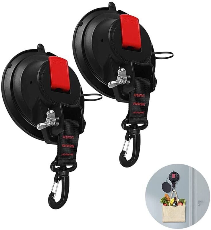 Tinor - Suction Cup with Tie Down Hook Mount, 2 Pcs Car Suction Cup Hook Multi-Purpose Anchor Suction Cups, for Car Side Awning, Boat, Camping,