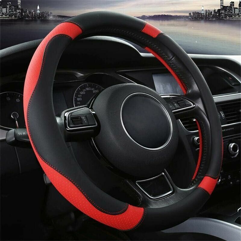 HOOPZI Universal Car Steering Wheel Cover Heavy Duty Genuine Leather Steering Wheel Cover Genuine Leather Steering Wheel Cover 37-38CM/15'' Anti-Slip