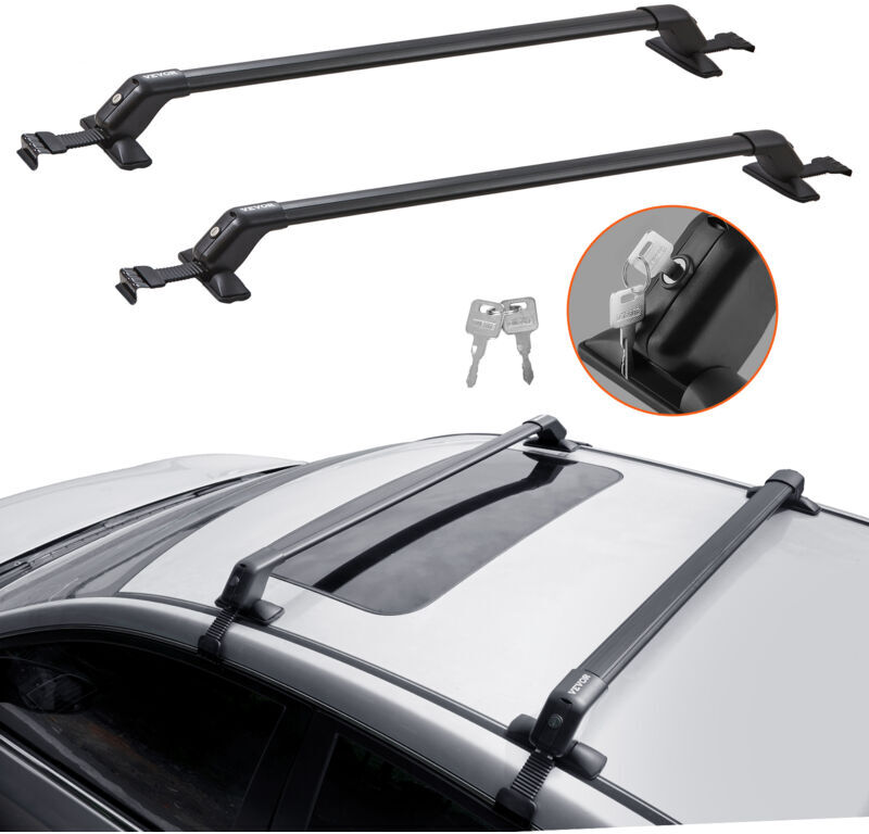 VEVOR Universal Roof Rack Cross Bars, Thickened Aluminum Roof Rack Crossbars, Fit Roof Without Side Rail, 70KG Load Capacity, Adjustable Bare Roof