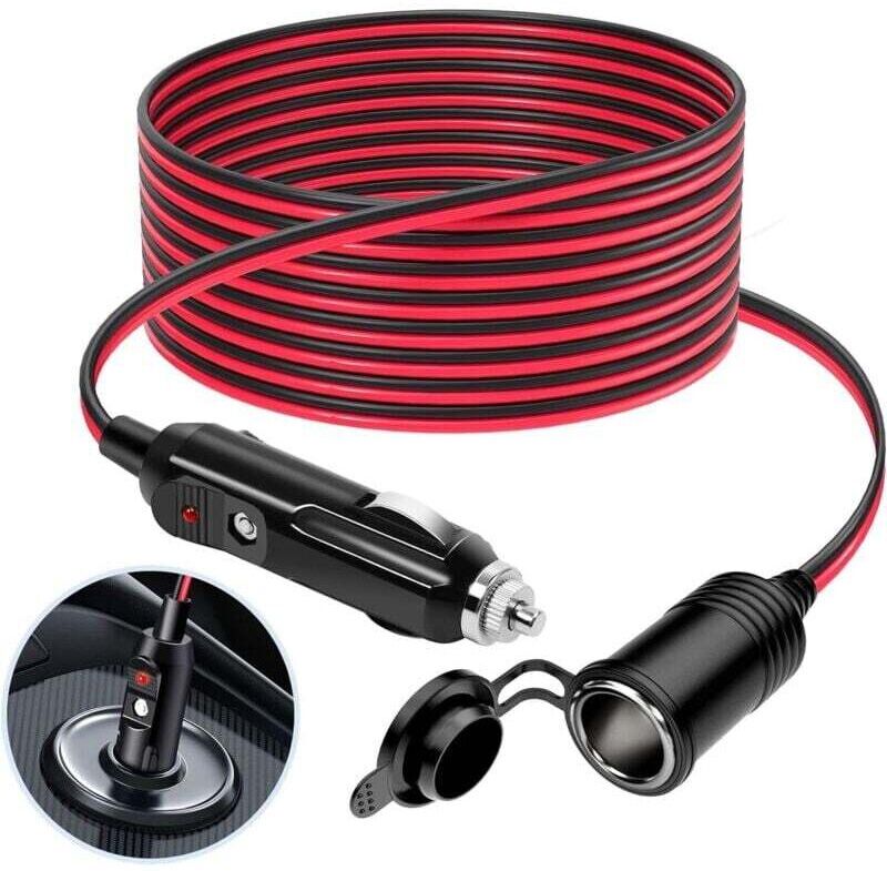 ZVD-3M Cigarette Lighter Extension Cord, 12V/24V Car Charger Cigarette Lighter Socket, 16AWG Dustproof Waterproof Adapter with 15A Fuse for