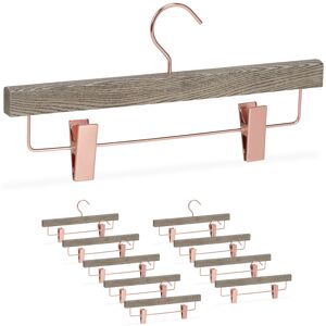 Relaxdays - 10 x Trouser Hanger, Classy Clip for Skirts, Pants, Grained, Grey Rose Gold Wood