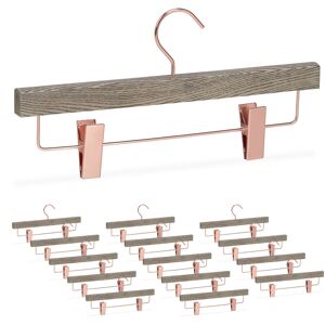 Relaxdays - 15 x Trouser Hanger, Classy Clip for Skirts, Pants, Grained, Grey Rose Gold Wood