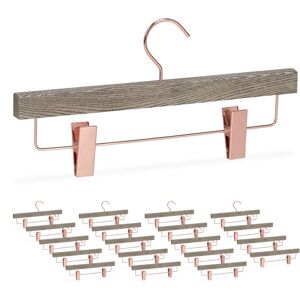 RELAXDAYS 20 x Trouser Hanger, Classy Clip for Skirts, Pants, Grained, Grey Rose Gold Wood