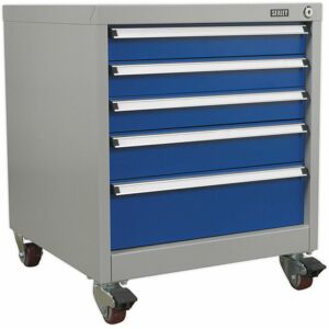 Loops - 5 Drawer Mobile Industrial Cabinet - 4 x 60mm Wheels - Heavy Duty Drawer Slides