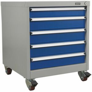 Loops - 5 Drawer Mobile Industrial Cabinet - Heavy Duty Drawer Slides - 4 x 60mm Wheels