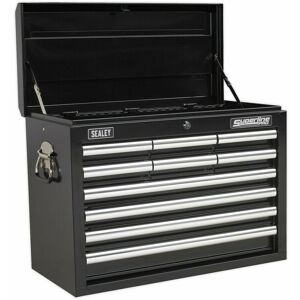 LOOPS 660 x 315 x 485mm black 10 Drawer Topchest Tool Chest Lockable Storage Cabinet