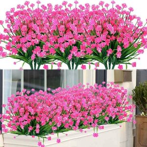 Aougo - 8 Bundles Outdoor Artificial Fake Flowers uv Resistant Shrubs Plants, Faux Plastic Greenery for Indoor Outside Hanging Plants Garden Porch