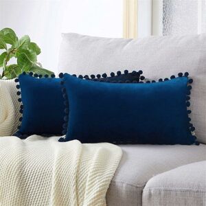 PESCE Decorative Lumbar Throw Pillow Covers 12 x 20 Inch Soft Particles Velvet Solid Cushion Covers with Pom-poms for Couch Bedroom Car , Pack of 2-12'x20'