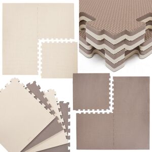 Eyepower - 4pcs set Protective Flooring Exercise Puzzle Mat 20mm thick each piece 63x63cm incl frame soft eva foam expandable reversible Brown Beige