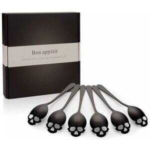 Orchidée - Halloween Table Decoration Stainless Steel Skull Spoon (Black) 6 Pieces