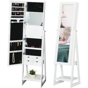 Homcom - Freestanding Jewellery Storage Armoire w/ 2 Mirrors Drawers Hooks Lights - White