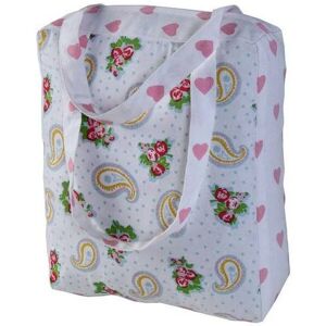 Homescapes - Cotton Paisley & Hearts Design Shopping/Shoulder Bag, 36 x 43 x 11 cm - White