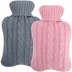 GROOFOO Hot Water Bottle with Soft Cover, 2L Leak-proof Natural Rubber Bed Bottle, Hot Water Bottle for Adults and Children, Evening Winter Heating, Pink &