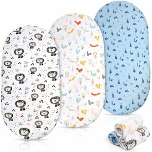 Langray - 3 Pack Baby Stroller Fitted Sheets, Baby Fitted Sheet in Soft, Skin-Friendly Cotton, Low Shrinkage Bassinet Sheet for Oval or Square