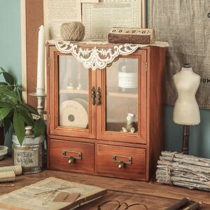 LIVINGANDHOME Retro Wooden Desktop Storage Organizer with Drawer