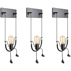 WOTTES Modern Wall Lamp Humanoid Creative Wall Light Art Deco Wall Sconce for Children Room Stairs Hallway Restaurant Black 3 Pack