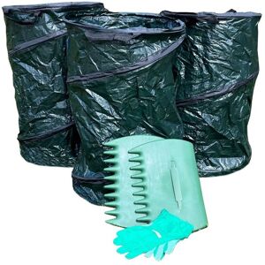 SELECTIONS Pack of 3 Garden Waste Tidy Pop Up Bags with Leaf Grabs & Gloves