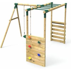 Wooden Garden Children's Swing Set with Extra-Long Monkey Bars - Single Swing - Solar Green - Rebo