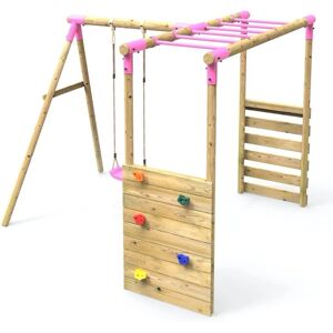 Wooden Garden Children's Swing Set with Extra-Long Monkey Bars - Single Swing - Solar Pink - Rebo