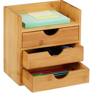 Relaxdays - Bamboo Desktop Organizer, 3 Drawers, Desk Tidy, Office Storage Unit, Pen Holder, HxWxD: 21x20x13 cm, Natural